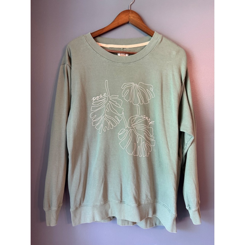 Post Surf Sage Green Monstera Leaf Graphic French Terry Sweatshirt Large